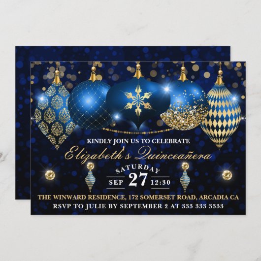 ブル王室のー&金ゴールドクリスマスボーブルキンセニェラ 招待状 (正面/裏面)