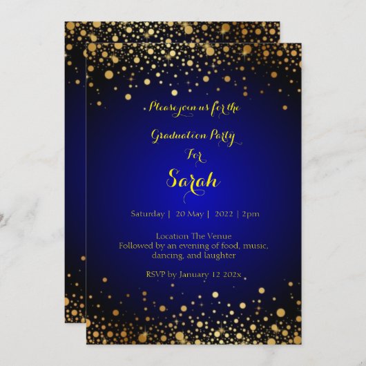 ブル王室のー・金ゴールド卒業パーティー招待状  シーズンカード (正面/裏面)