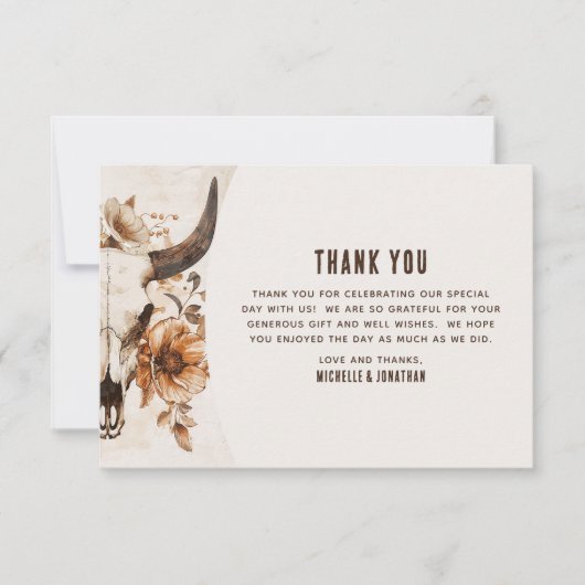 ブル素朴カウースカルフローラボホウェスタン結婚ズ サンキューカード (正面)