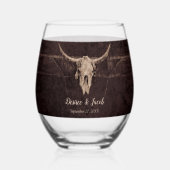 ブル素朴スカルの結婚カントリー・ウェスタンの質感 ステムなしワイングラス (裏面)