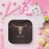 ブル素朴スカルの結婚カントリー・ウェスタンの質感 ペーパープレート (パーティー)