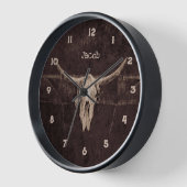 ブル素朴スカルウエスタンカントリーブラウンベージュオールド 壁時計 (傾斜)