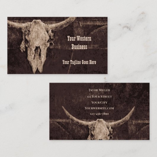 ブル素朴スカルブラウンカントリーウエスタンテクスチャ 名刺 (正面/裏面)