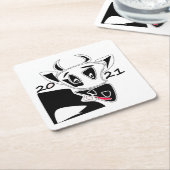 ブル記号2021年新年カレン中国のダーブラックw スクエアペーパーコースター (アングル)