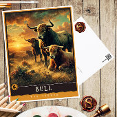 ブル | かわいい家族ヴィンテージ動物はがき ポストカード