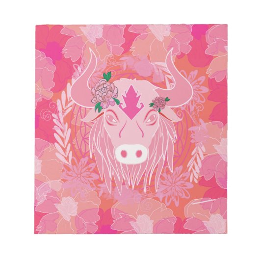 ブル，人生の花，青，曼荼羅，禅，チャクラ ノートパッド (正面)