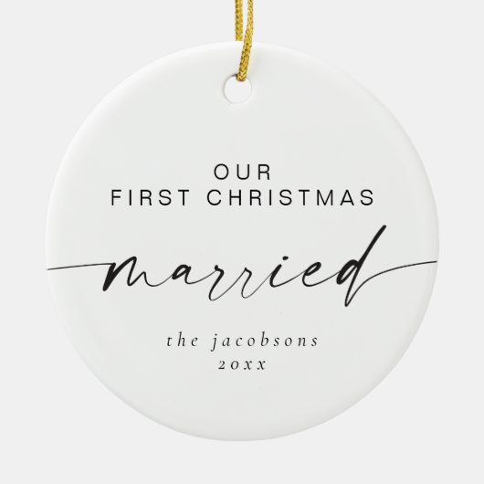 ブレアモダン1stミニマルクリスマス結婚したホリデー セラミックオーナメント (正面)