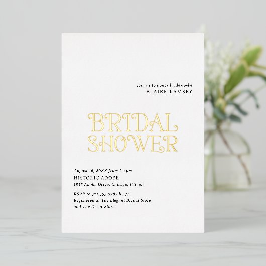 ブレア白黒モダンブライダルシャワー 箔招待状 (立ち正面)
