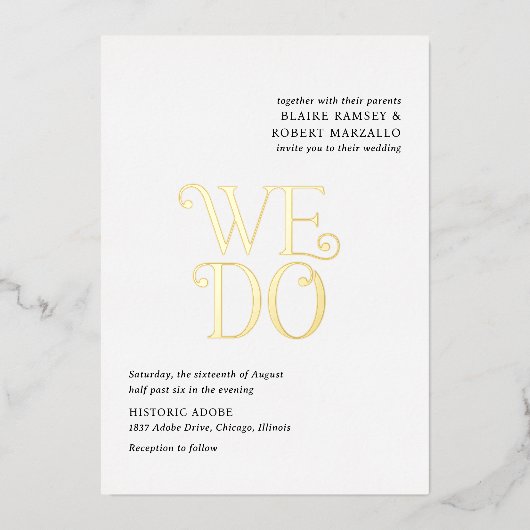 ブレア白黒モダン結婚ズ 箔招待状 (正面)