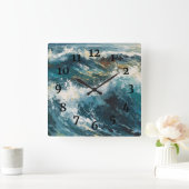 ブレイキングビーチ絵画波 スクエア壁時計 (ホーム)