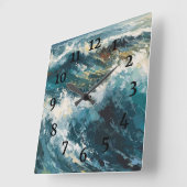 ブレイキングビーチ絵画波 スクエア壁時計 (傾斜)