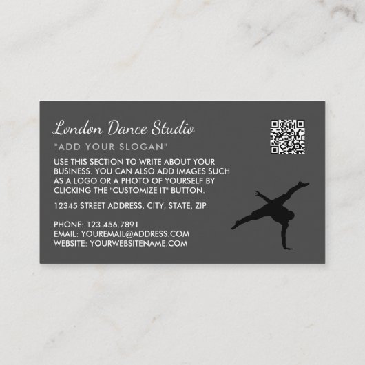 ブレイクダンサーシルエット、踊りインストラクター 名刺 (裏面)