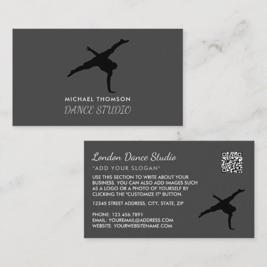 ブレイクダンサーシルエット、踊りインストラクター 名刺 (正面/裏面)