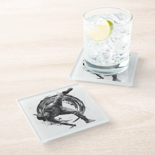 ブレイクダンスアーバンスタイルモノクロモーションアート ガラスコースター (アングル)