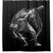ブレイクダンスアーバンスタイルモノクロモーションアート シャワーカーテン (正面)