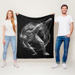 ブレイクダンスアーバンスタイルモノクロモーションアート フリースブランケット