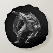 ブレイクダンスアーバンスタイルモノクロモーションアート ラウンドクッション (裏面)