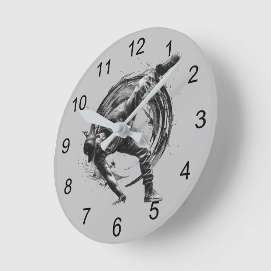 ブレイクダンスアーバンスタイルモノクロモーションアート ラウンド壁時計 (傾斜)