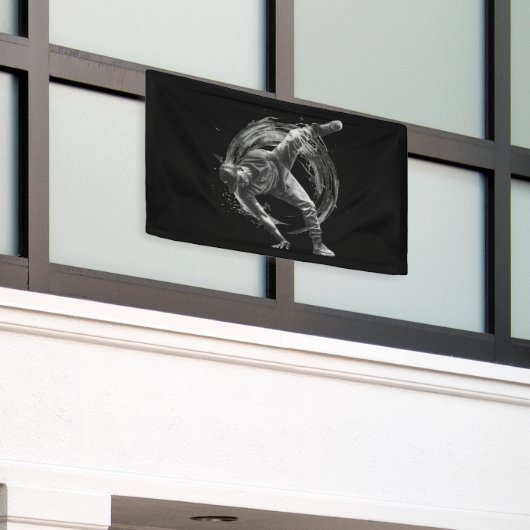 ブレイクダンスアーバンスタイルモノクロモーションアート 横断幕 (ビルの外側)