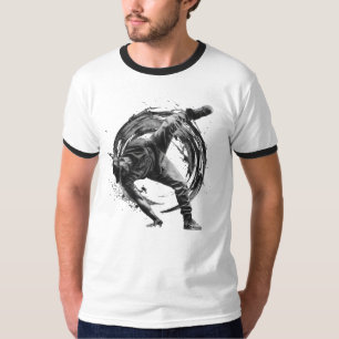 ブレイクダンスアーバンスタイルモノクロモーションアート Tシャツ