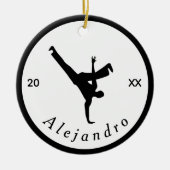 ブレイクダンスダンサー白黒名前をカスタムする年 セラミックオーナメント (正面)