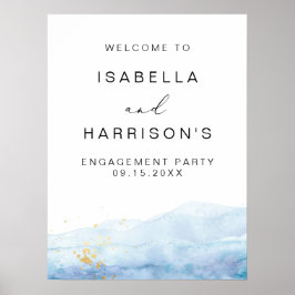 ブレイクリー ブルー ウォーターカラー 婚約パーティー ウェルカム ポスター