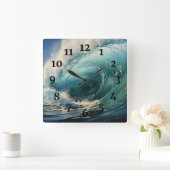ブレイク絵画サーフ スクエア壁時計 (ホーム)