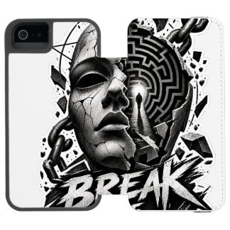 ブレイク・ザ・パターン エッジー モノクロ グラフィック財布 P iPhone SE/5/5sウォレットケース
