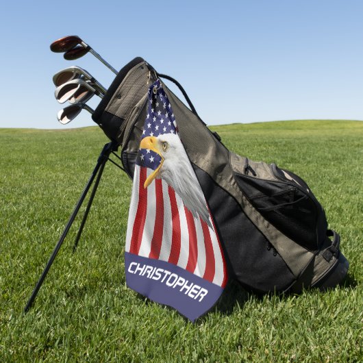 ブレイブイーグル、アメリカ国旗、愛国心 ゴルフタオル (グリーン)