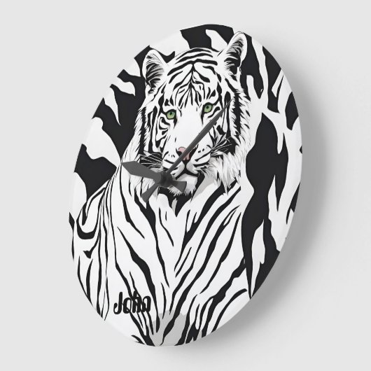 ブレイブユニークホワイトタイガー ラージ壁時計 (傾斜)