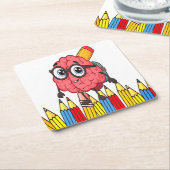 ブレイン頭が切れるコースター – かわいい新学期ドリンク スクエアペーパーコースター (アングル)