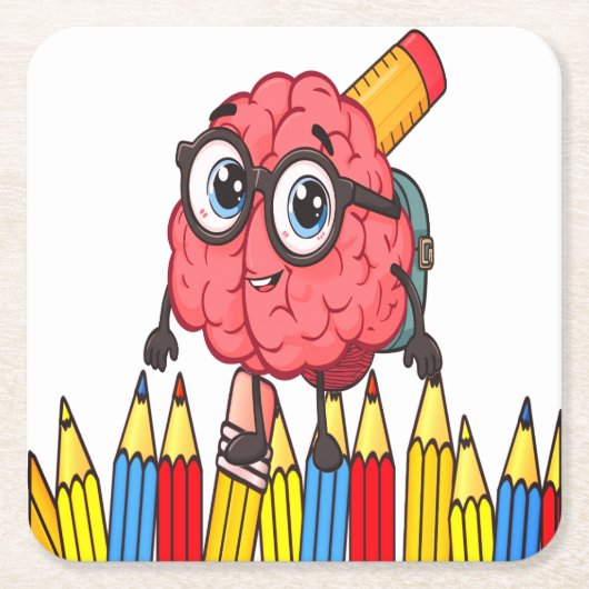 ブレイン頭が切れるコースター – かわいい新学期ドリンク スクエアペーパーコースター (正面)