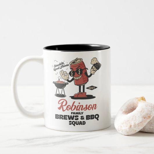 ブレウズとBBQスクワッドバーベクおもしろいファミリーカスタム ツートーンマグカップ (ドーナツ)