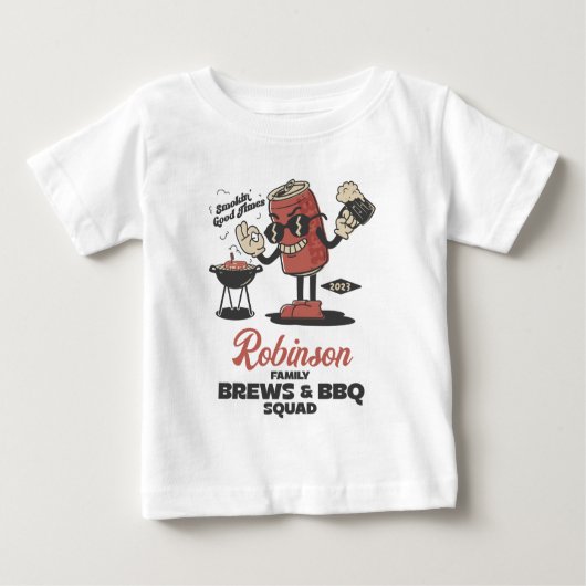 ブレウズとBBQスクワッドバーベクおもしろいファミリーカスタム ベビーTシャツ (正面)