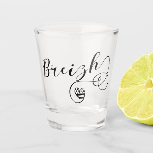 ブレジー国旗ハート、ブルターニュ、ブレトン語 ショットグラス (正面)