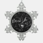 ブレジー国旗ハート、ブルターニュ、ブレトン語 スノーフレークピューターオーナメント (正面)