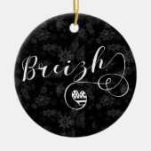 ブレジー国旗ハート、ブルターニュ、ブレトン語 セラミックオーナメント (正面)