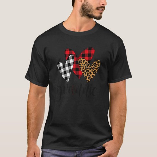 ブレスフルおばあちゃんヒョウ柄バファロー・チェック柄グラニー Tシャツ (正面)