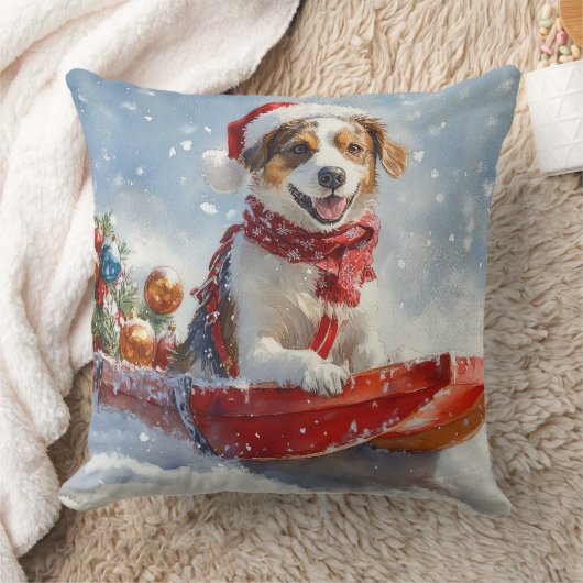 ブレタニースパニエル犬のそりクリスマス クッション (ブランケット)