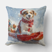 ブレタニースパニエル犬のそりクリスマス クッション (正面)