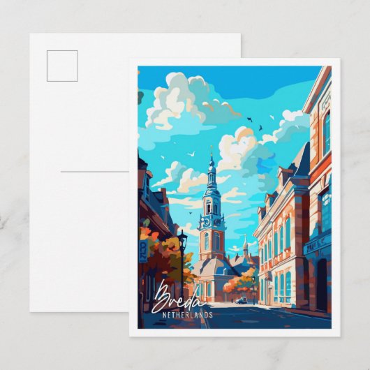 ブレダオランダアートヴィンテージ旅行イラストレーション ポストカード (正面/裏面)