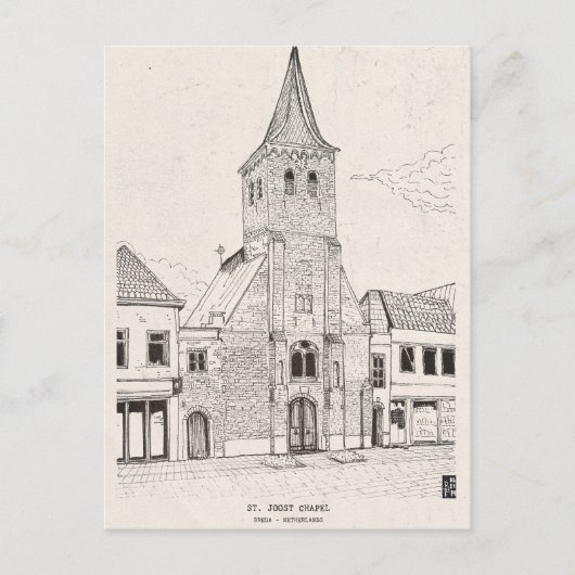 ブレダオランダヴィンテージ建築スケッチアート ポストカード (正面)