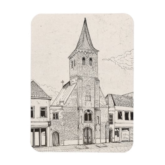 ブレダオランダヴィンテージ建築スケッチアート マグネット (縦)