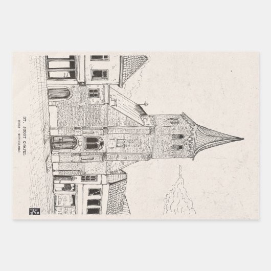 ブレダオランダヴィンテージ建築スケッチアート ラッピングペーパーシート (正面)