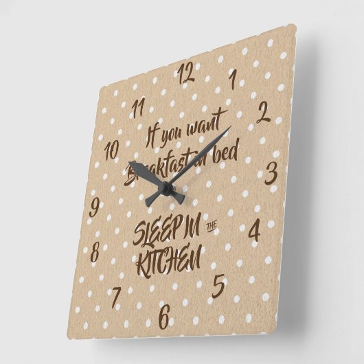 ブレックファーストインベッド引用文おもしろいキッチン スクエア壁時計 (傾斜)
