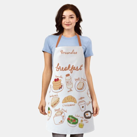 ブレックファーストエッグコーヒーパンケーキウィメンズ料理 エプロン (着用した状態)