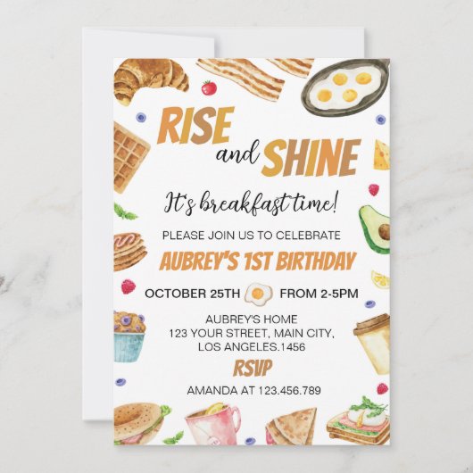 ブレックファーストタイムリースアンドシャインブランチ誕生日 招待状 (正面)