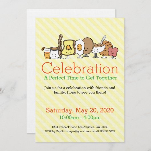 ブレックファーストパーティーフードアイコン招待状 招待状 (正面/裏面)
