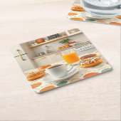 ブレックファーストモーニングコーヒードナッツコースターセット スクエアペーパーコースター (アングル)