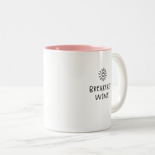 ブレックファーストワインカワイイおもしろいトレンディー引用文 ツートーンマグカップ (正面右)